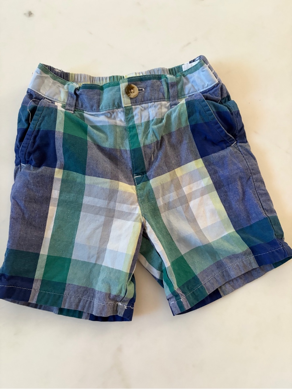 Janie and Jack Plaid Shorts in Green & Blue